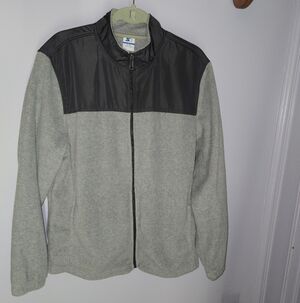 STARTER Black and Gray JacketStarter Fleece Jacket Men’s L Gray Full Zip with Bl